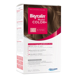 Bioscalin nutricolor plus 6 biondo scuro crema colorante 40 ml + rivelatore crema 60 ml + shampoo 12 ml + trattamento finale balsamo 12 ml