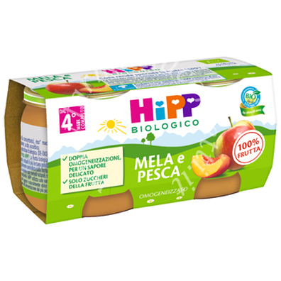 Hipp bio omogeneizzato mela/pesca 2 x 80 g