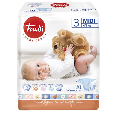 Trudi baby care pannolino bambini midi 4/9 kg 20 pezzi
