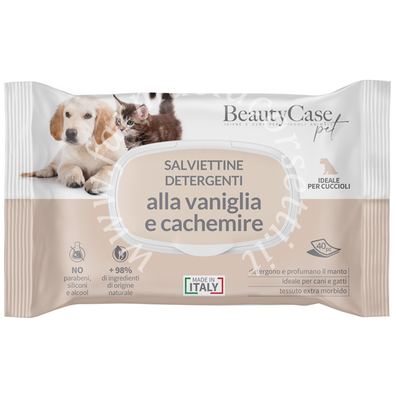 Beautycase pet salviettine detergenti cuccioli alla vaniglia e cachemire flow pack 40 pezzi