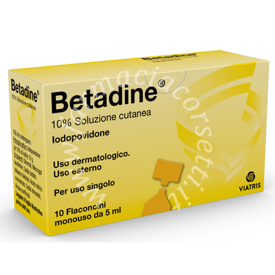 Betadine 10% soluzione cutanea 10% soluzione cutanea 10 flaconcini monouso in hdpe da 5ml