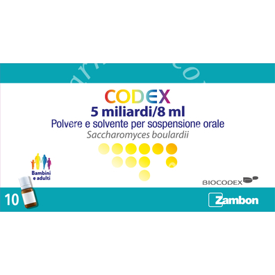Codex 5 miliardi/8 ml polvere e solvente per sospensione orale 10 flaconcini in pet di solvente con polvere in tappo contenitore in ldpe